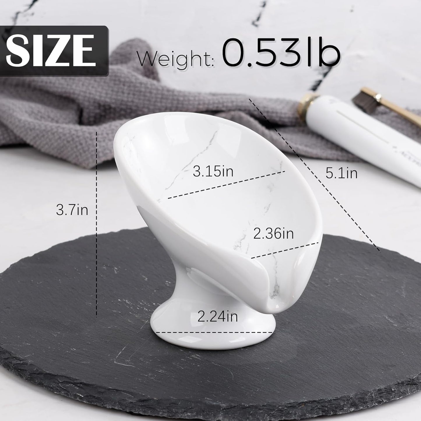 Small Soap Dish, Self Draining Bar Soap Holder for Bathroom Sink, Leaf Shaped Drainage Ceramic with Marble-Pattern Finish, Decorative Soap Dish, No Suction Cup, ANTIS'S HOME