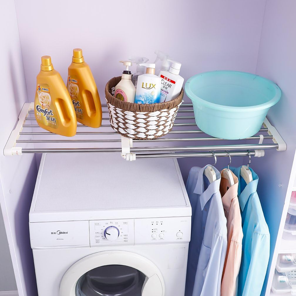 Hershii Closet Tension Shelf Expandable Telescopic Rod Heavy Duty Clothes Hanging Rail Adjustable DIY Storage Organizer Shoe Rack 7-Bar Extention for Garage Bathroom Kitchen Bedroom