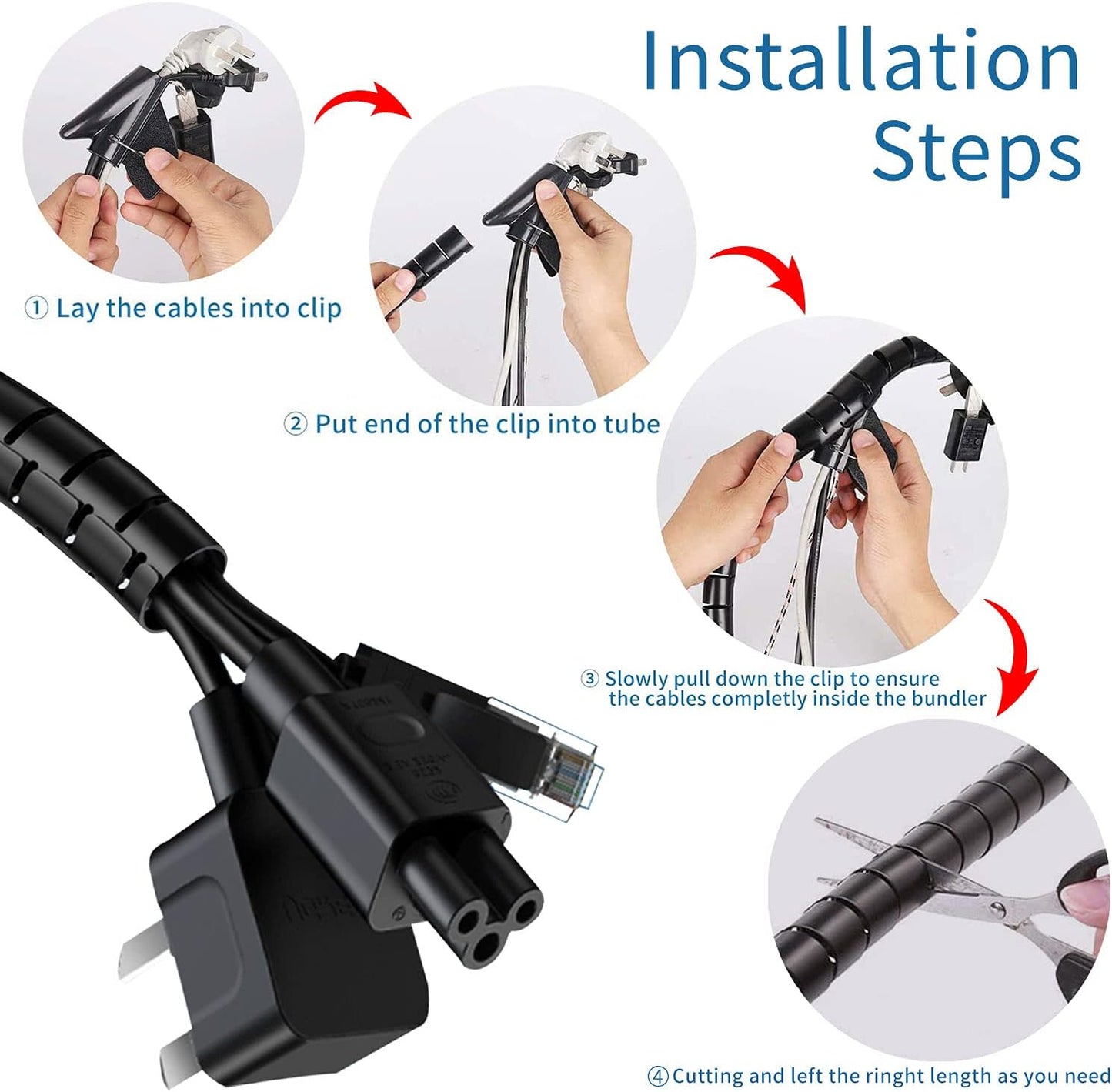 KATA 6-Pack Desk Grommet 2 Inch (50mm) Wire Cord Cable Desk Hole Cover with Bi-Metal Hole Saw Kit and Cord Wire Wrap Coiled Tube Sleeve Management, 2M Cable Sleeve Organizer