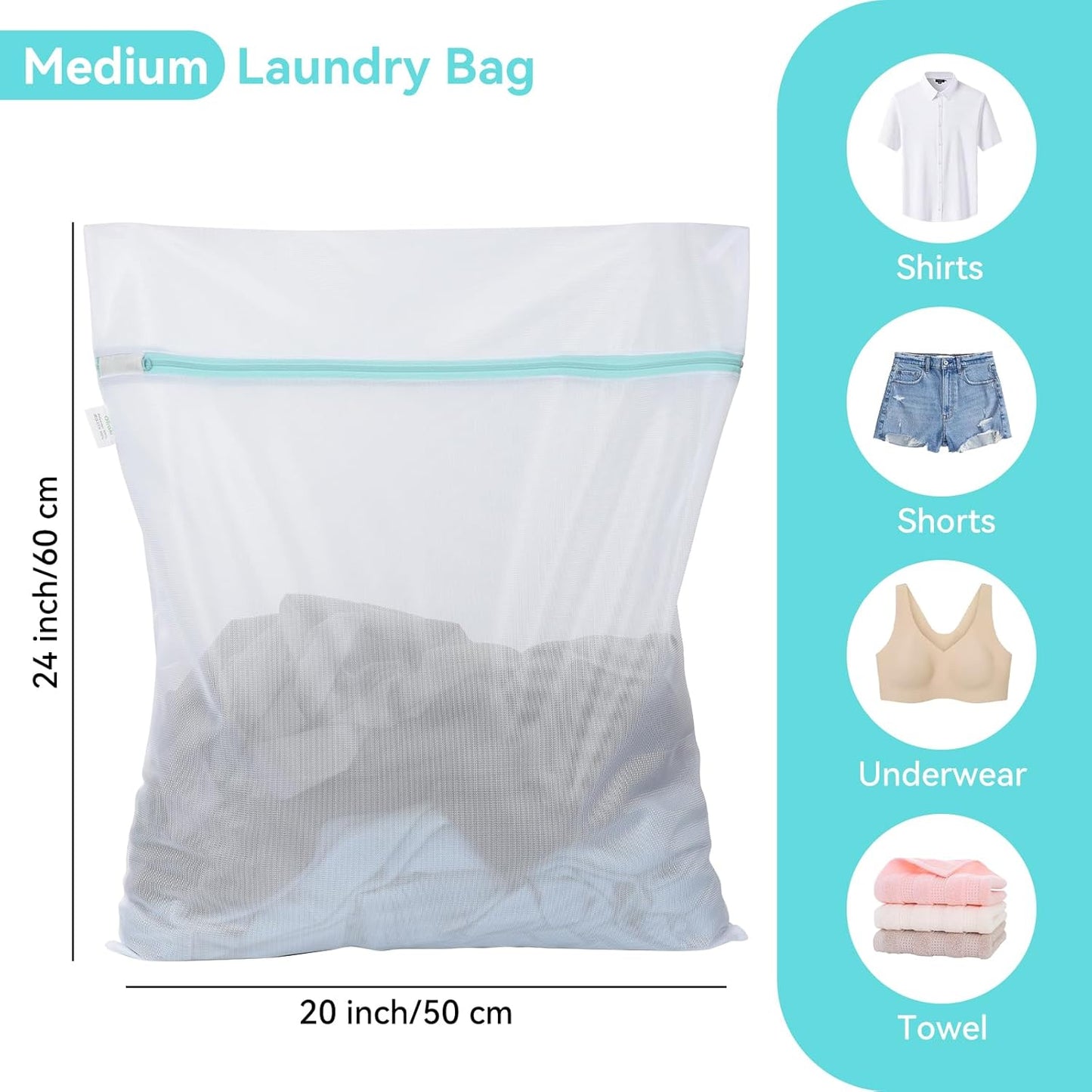 OTraki Medium Mesh Laundry Bags 20x24 inch Zipper Lingerie Bags for Washing Delicates Net Laundry Mesh Bag Sack Machine Washable for Travel Dorm Hotel Camp, White