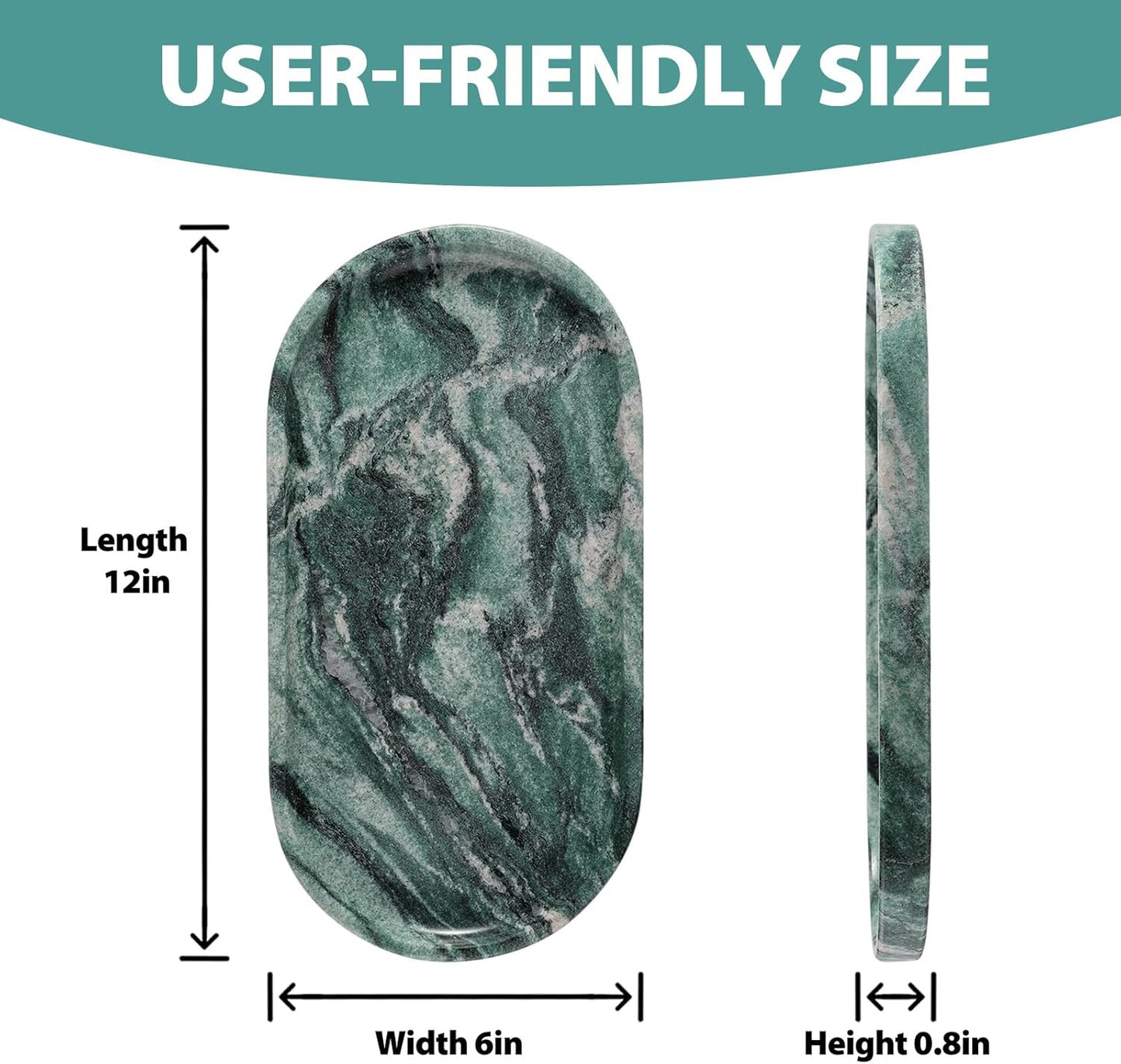 Koville Norway Natural Marble Tray, 12"x6" Vanity Decorative Tray for Countertop Organizer, Catchall Tray for Perfume, Candles, Jewelry Dish