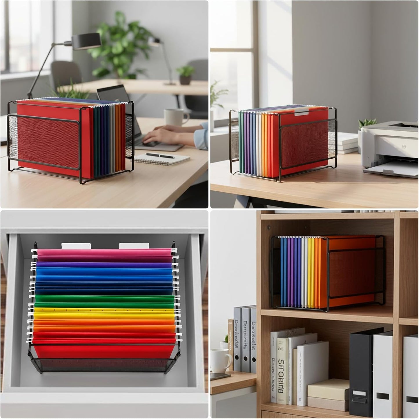 Comix Hanging File Organizer, Letter Size File Folder Organizer with Metal Mesh, Space-Saving File Folder Storage Box for Home Office Supplies(2 Packs)