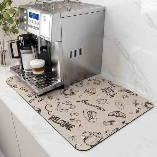 AMOAMI Coffee Mat Hide Stain Rubber Backed Absorbent Dish Drying Mat for Kitchen Counter - Fits Under Coffee Maker & Espresso Machine (16X24, MILK TEA)