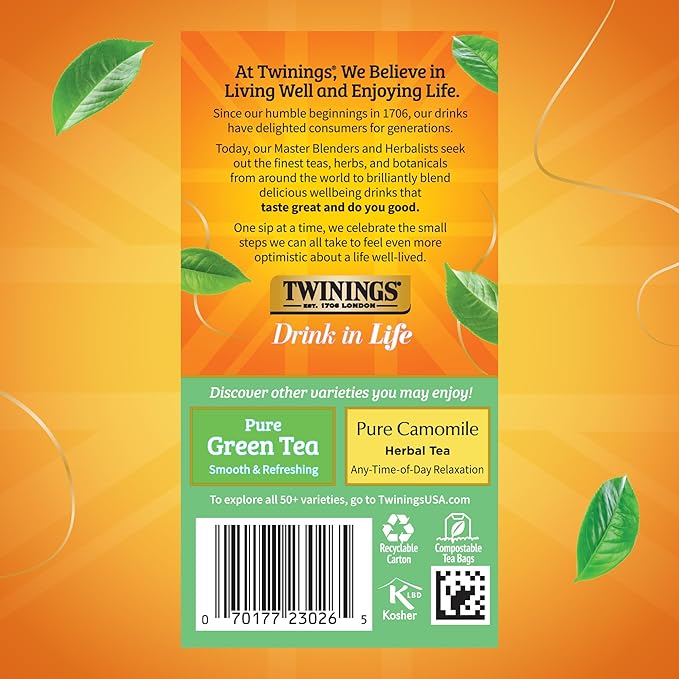 Twinings Pure White Tea Individually Wrapped Bags, 20 Count (Pack of 6), Light & Fresh, Caffeinated, Enjoy Hot or Iced, 120 Teabags