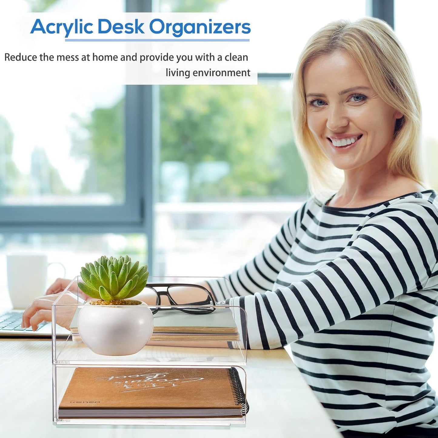 Harloon 4 Tier Acrylic Paper Tray Paper Organizer for Desk Clear File Organizer 12. 4 x 8. 7 x 2. 7 Inches File Tray for Office Workspace Desktop Storage, No Need to Assemble (Transparent)