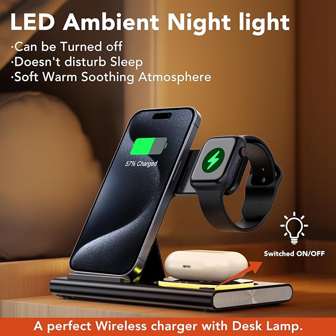 3 in 1 Charging Station for iPhone 17 - Wireless Charger for Apple Devices for iPhone 17 16 15 14 13 12 11 Pro Max - Foldable Wireless Charging Station Dock Stand for Apple Watch Series & AirPods