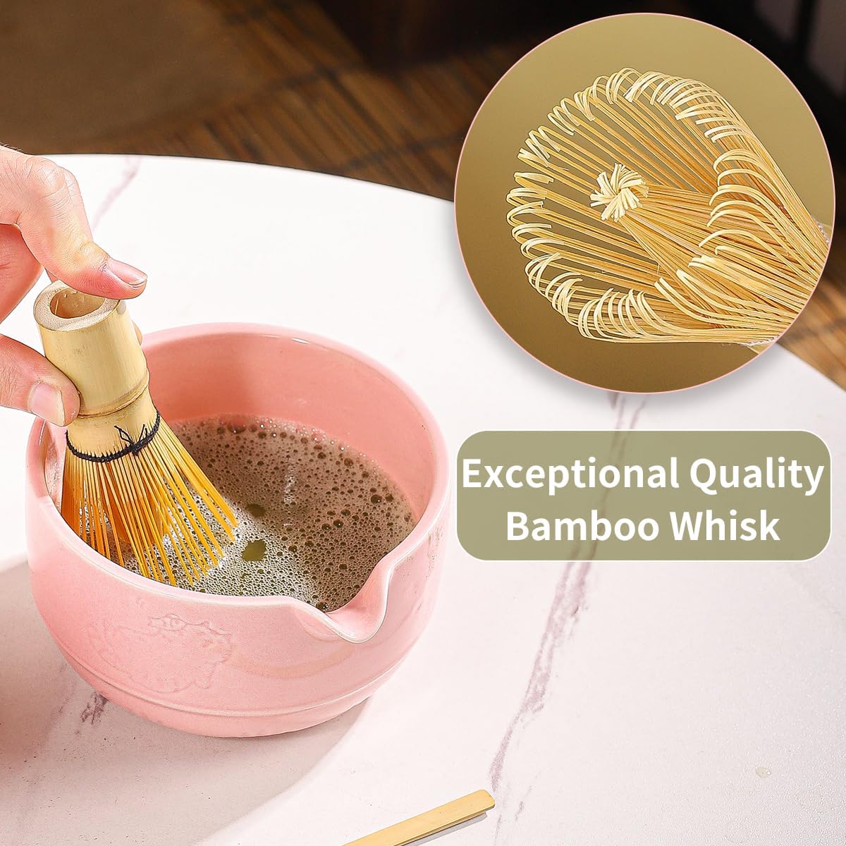 Matcha Tea Set, 5-Piece Ceramic Matcha Bowl & Whisk Kit with Cute Cat Pattern, Traditional Japanese Chawan, Scoop & Sifter, Perfect for Tea Ceremony, Gift for & Tea Lovers (pink)
