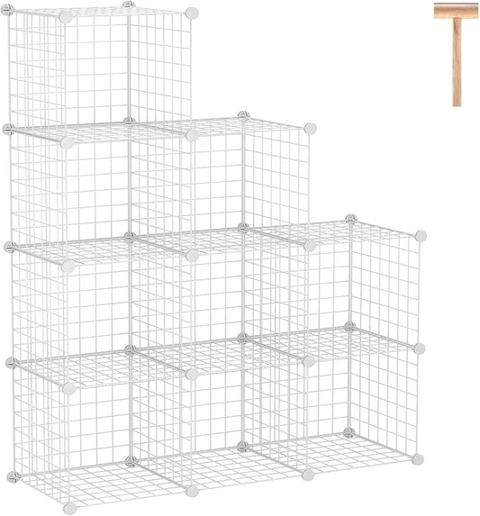 C&AHOME Wire Cube Storage, 9-Cube Organizer Metal, Wire C Grids Storage, Storage Bins Shelf, Modular Bookshelf, Closet Cabinet Ideal for Home, Living Room, Office 36.6”L x 12.4”W x 48.4”H White