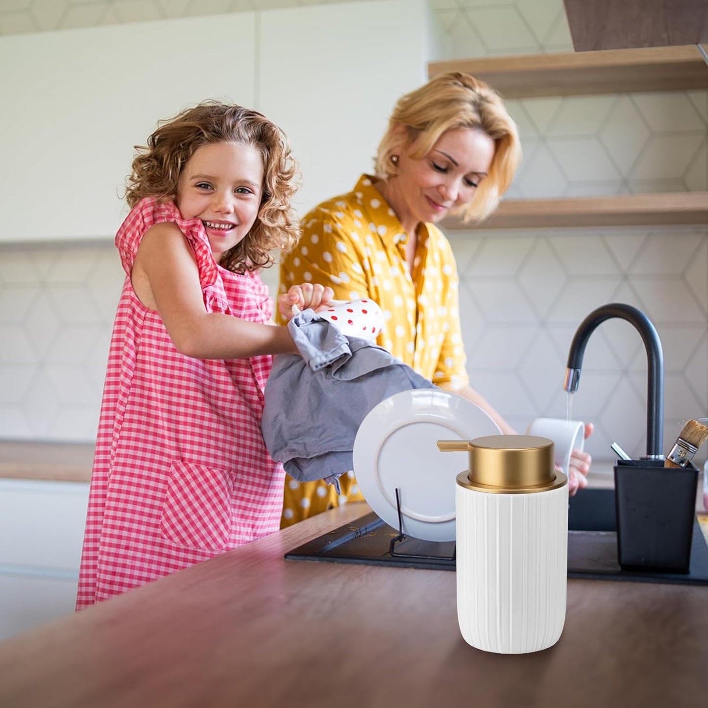 Soap Liquid Dispenser Ceramic with Easy-to-Press Pump Hand Liquid Dispenser (Can't Foam) for Shampoo Bathroom Countertop 13.5 oz