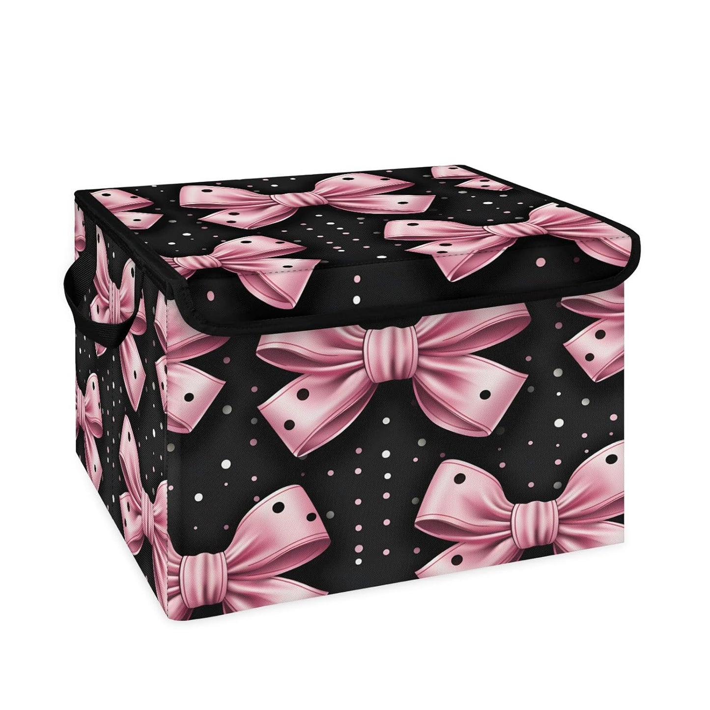 Closet Storage Bins Storage Baskets for Organizing with Flip-Top Lid & Handles, 27 Quart Large Linen Closet Organizers and Storage Cubes, Decorative Wardrobe Boxes for Organization (Pink Bows)