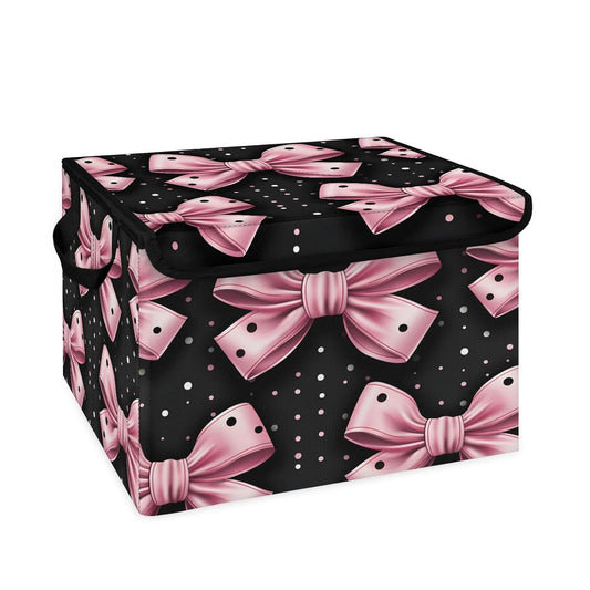 Closet Storage Bins Storage Baskets for Organizing with Flip-Top Lid & Handles, 27 Quart Large Linen Closet Organizers and Storage Cubes, Decorative Wardrobe Boxes for Organization (Pink Bows)