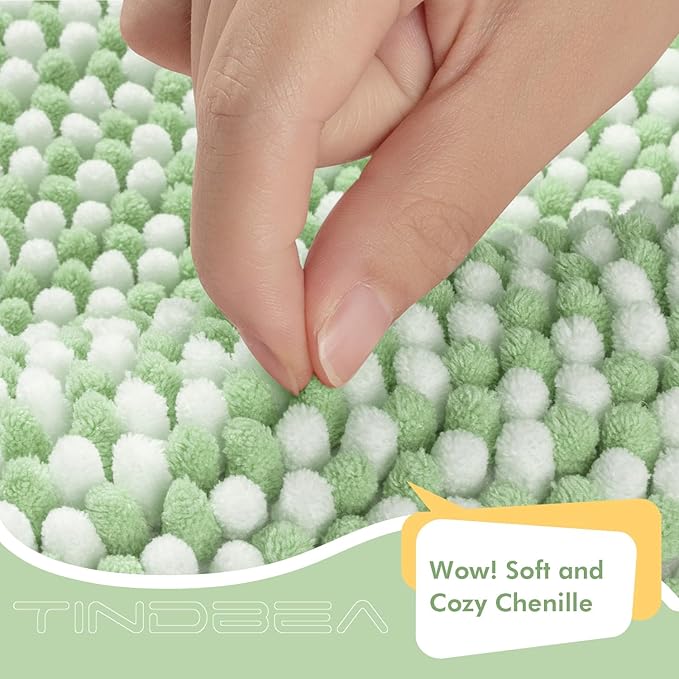 Tindbea Bathroom Rugs Set 2 Piece, Extra Soft and Absorbent Fluffy Striped Chenille Bath Mat Rug Set, Non Slip Bathroom Floor Mat, Machine Washable (20" x 32" Plus 16" x 24", Sage)