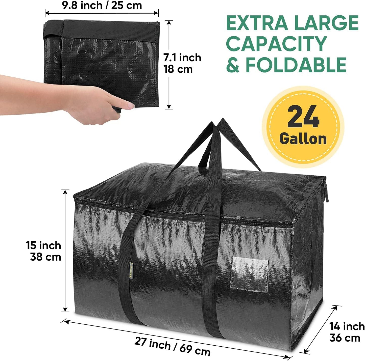 BALEINE 2-Pack Oversized Moving Bags with Reinforced Handles, Heavy-Duty Storage Tote for Clothes, Moving Supplies (Black, 2-Pack)