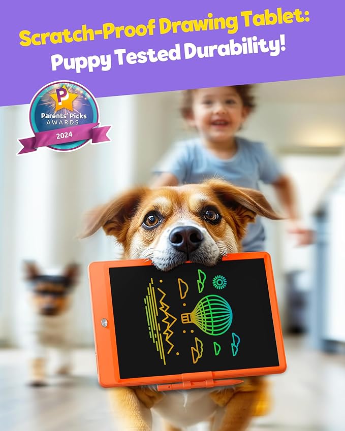 TEKFUN Toys for Girls Boys 10IN LCD Writing Tablet, Magic Doodle Board with Anti-Lost Stylus, Mess Free Coloring for Toddlers Drawing Pad, Toddler Travel Car Plane Trip Toys Gifts (Orange)