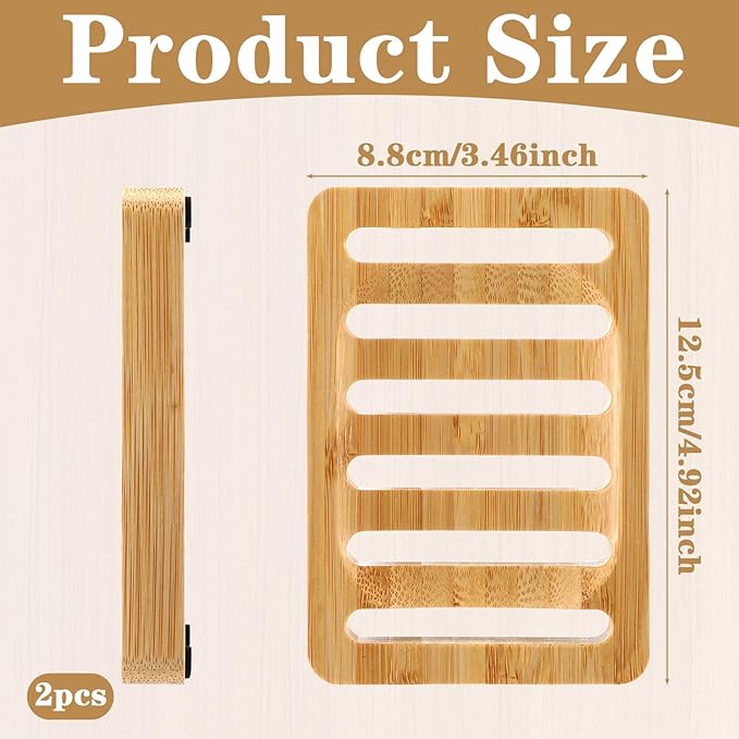 Sibba Teak Wood Soap Dish Bamboo Soap Holder 2 Pack Wood Bar Soaps Holder Waterproof Self Draining Soaps Dish Natural Wooden Trays for Shower Bathroom Kitchen Bathtub