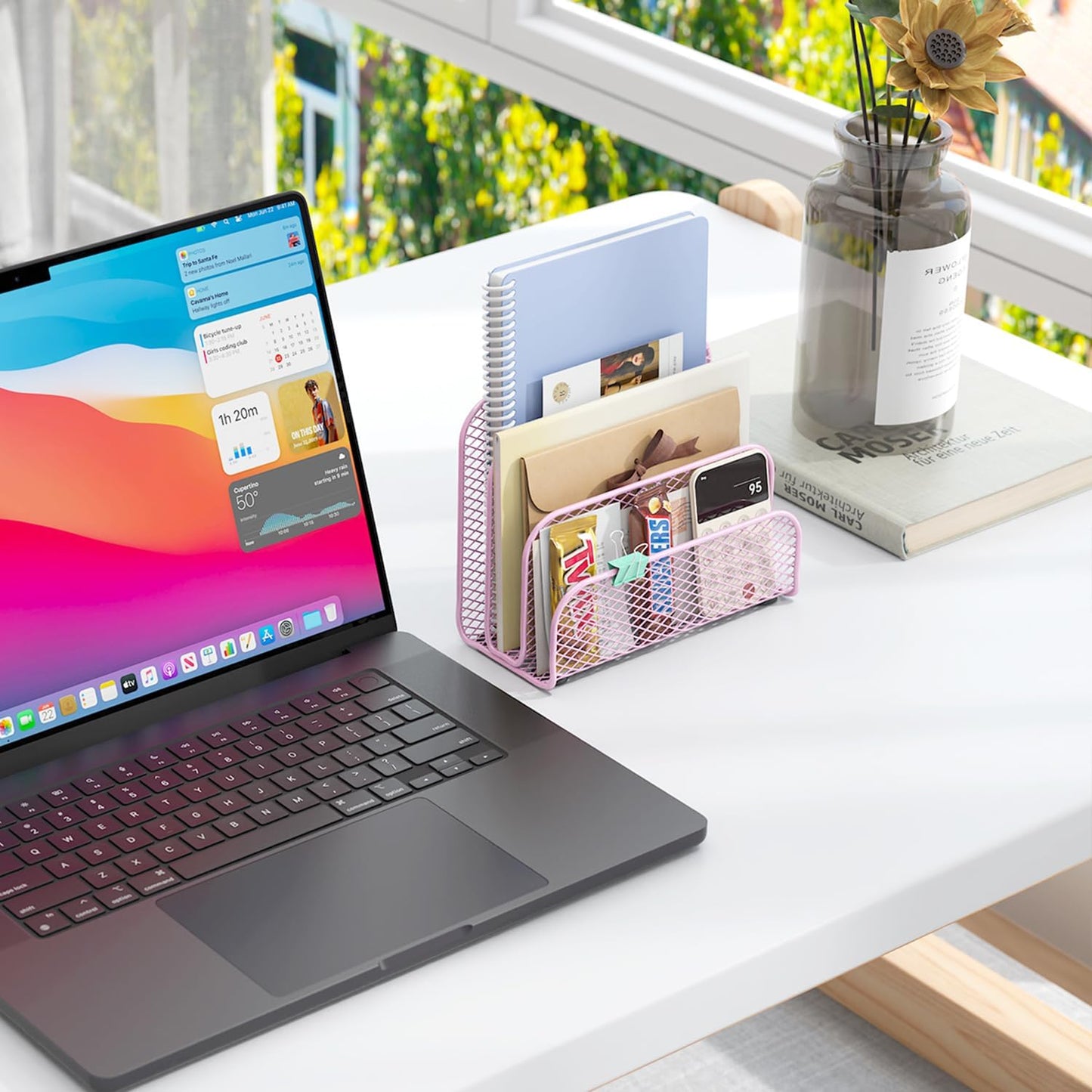 gianotter Mail Organizer Countertop, Metal File Holder with 3-Slot, Pink Desk Accessories for Women Office (Pink)