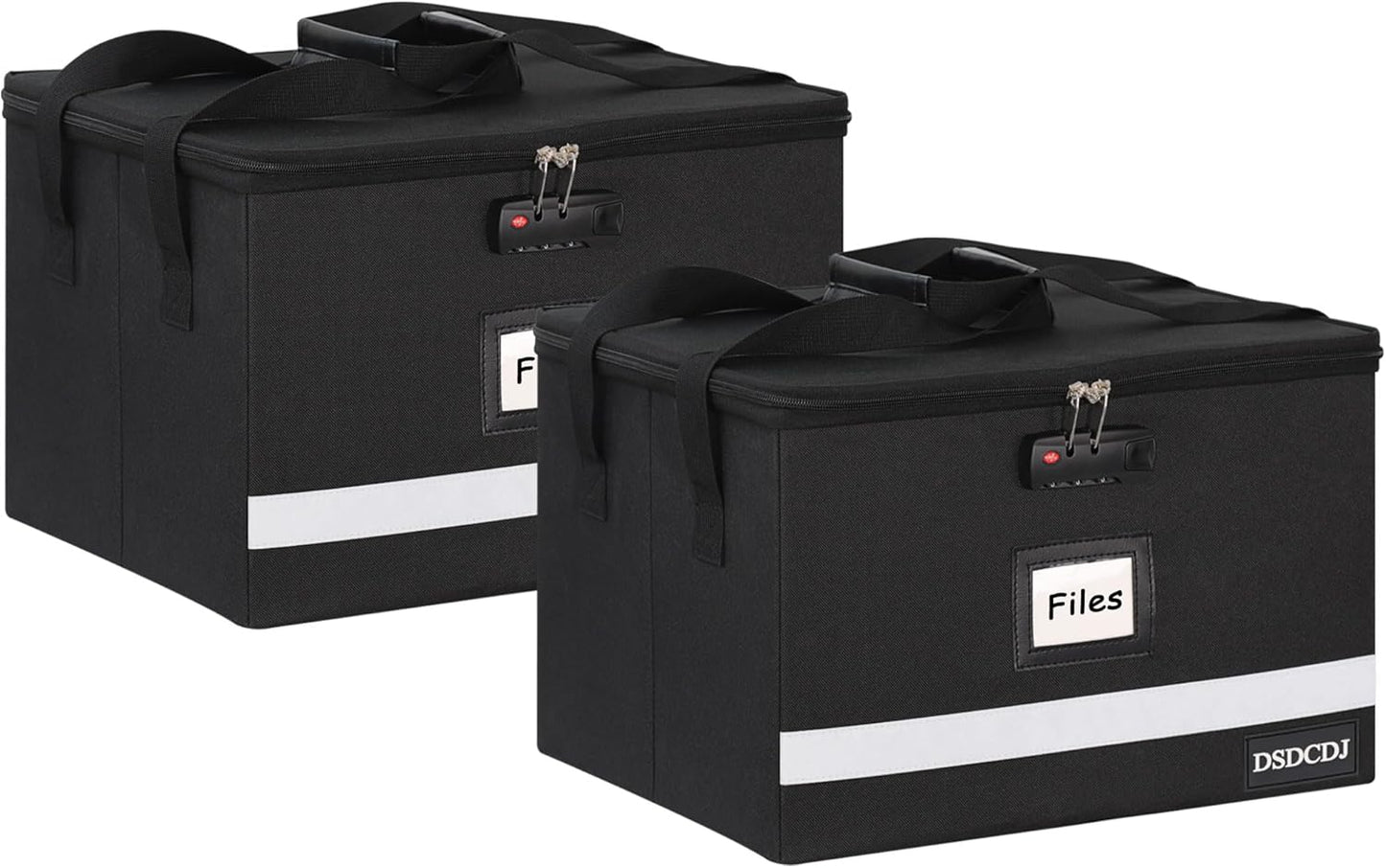 File Box with Lock 2 Pack - Portable File Box with Handle, Sturdy Important Document Organizer with Label, Slide, Reflective Strip for Hanging Letter/Legal Folder