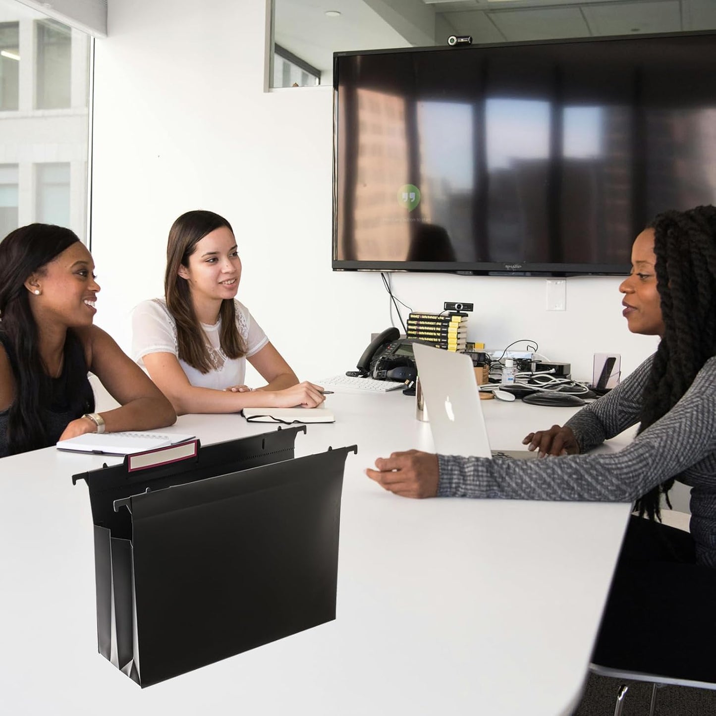 Hanging rose gold file manager, equipped with 6 letter sized plastic organ folders, file baskets, file boxes, storage boxes, office and study supplies, black