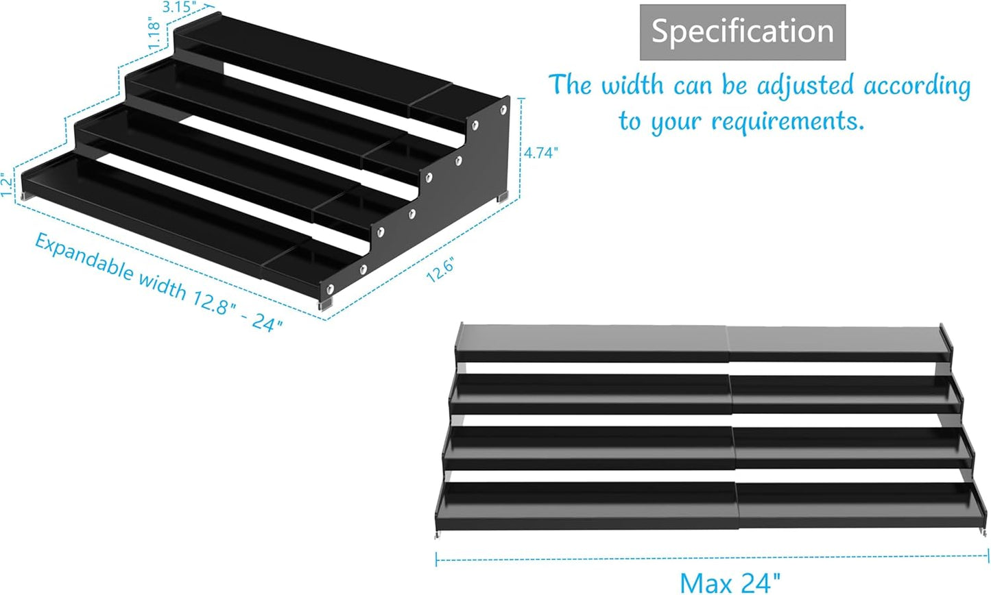 Expandable 4-Tier Step Spice Rack Organizer for Kitchen Cabinet Modern Design and Non Skid Space Saving Storage Shelf for Countertop Cabinets Pantry(2Packs/Gun-Grey)
