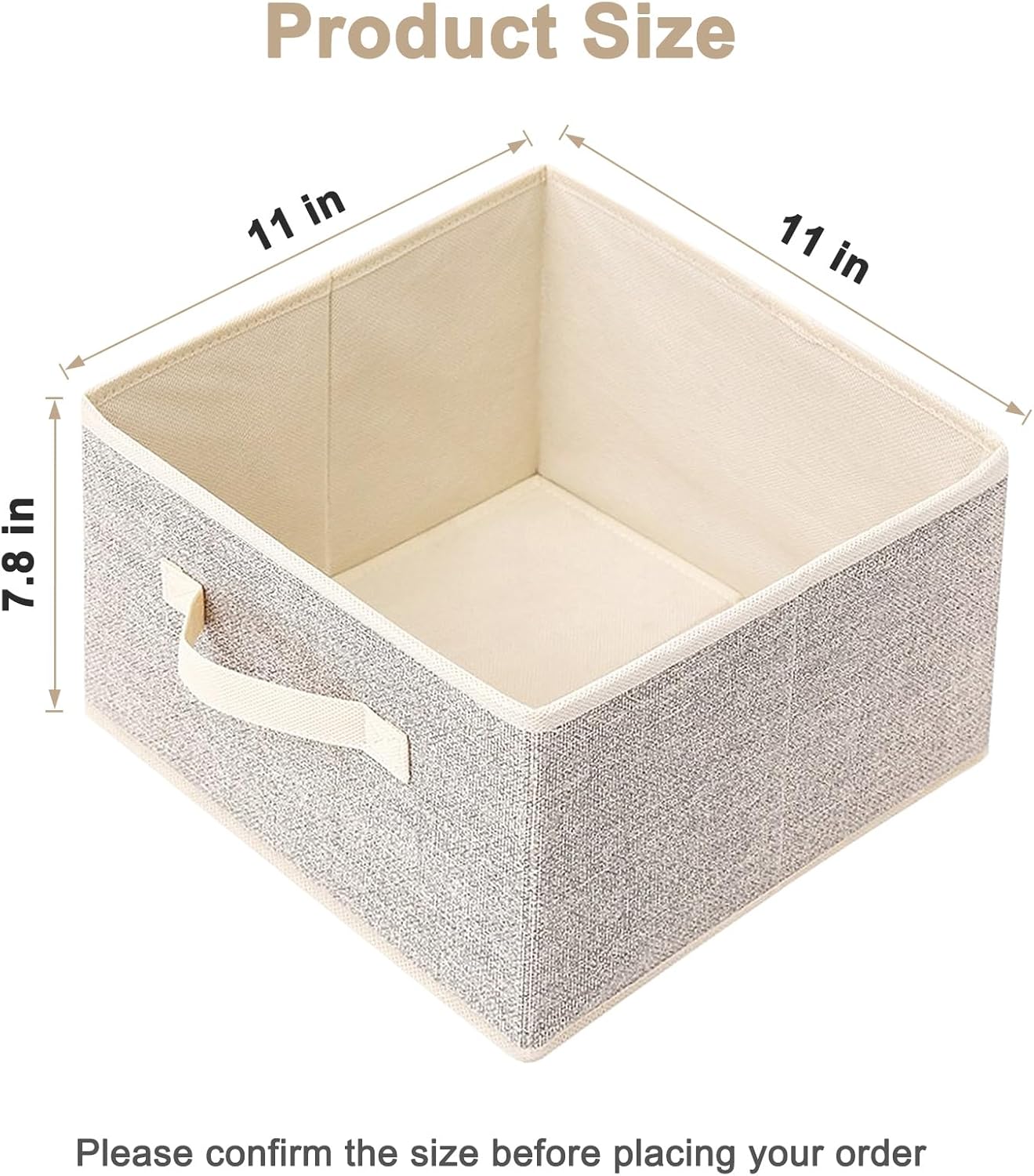 Storage Baskets, 11-Inch Woven Fabric Bins, Storage Cubes with Reinforced Handles, Organizer Bins for Closet Shelves, Foldable, for Toys, Clothes, Natural Beige (3PCS/Beige-11*11*7.8inch)