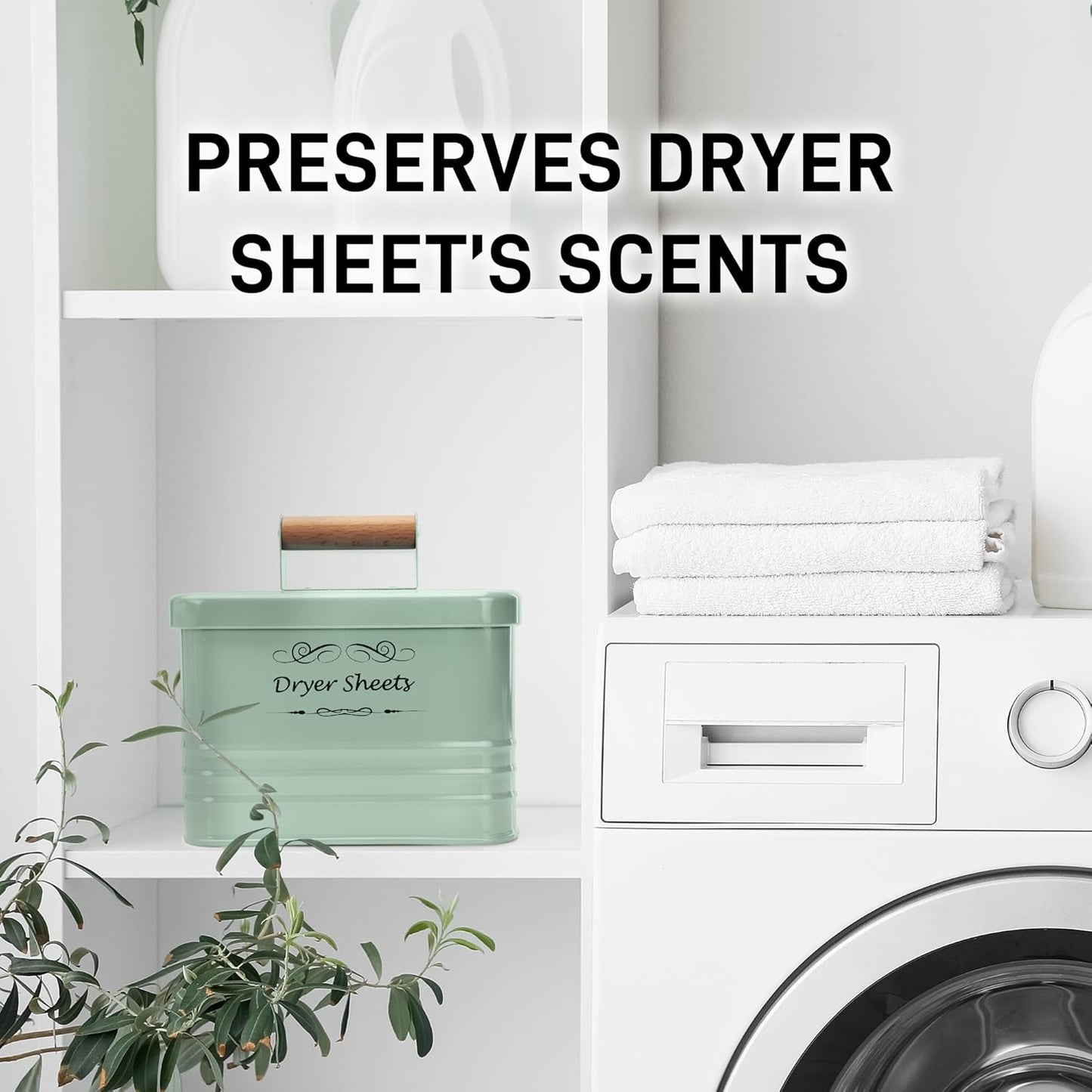 ELITAPRO Dryer Sheets Holder for Laundry Room - Farmhouse Dryer Sheet Box with Lid - Laundry Room Decor & Accessories - Metal Dryer Sheet Container for Laundry Room Organization & Storage (Mint)
