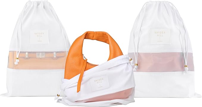 Hayden Hill Luxury Organic Cotton Dust Bags For Handbags - 3 Pack Small - 15" Purse Dust Bags, Shoes and Handbag Covers For Storage - Carbon Neutral Protector Dustbags