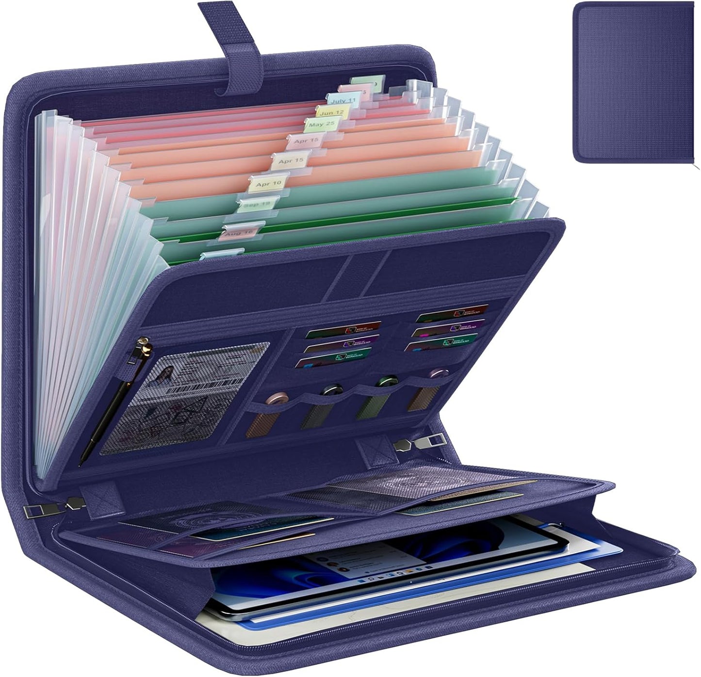 Fireproof Accordion File Organizer, Portable Expanding File Folder with Waterproof Zipper&Labels, Blue Document Organizer with 13 Pockets, File Organizer for Important Document/Paper Storage