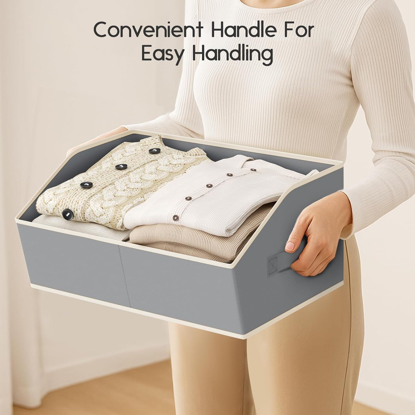 Large Closet Organizers and Storage Bins - 6 Pack Trapezoid Storage Baskets for Shelves, Foldable Fabric Baskets with Handles Ideal for Closet, Basket, Wardrobe and Shelf Storage, Grey