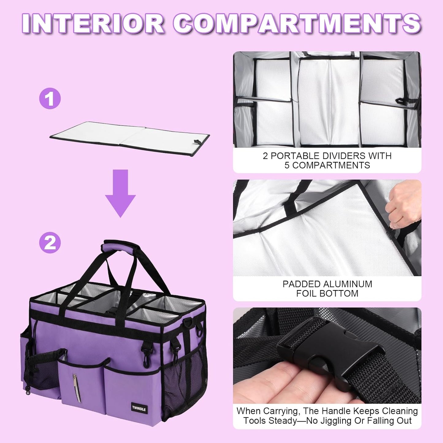 Large Cleaning Caddy Bag With Detachable Divider,Caddy Organizer With Handle,Cleaning Supply Storage With Adjustable Shoulder Strap & Waist Belt For Cleaners,Cleaning Housekeepers