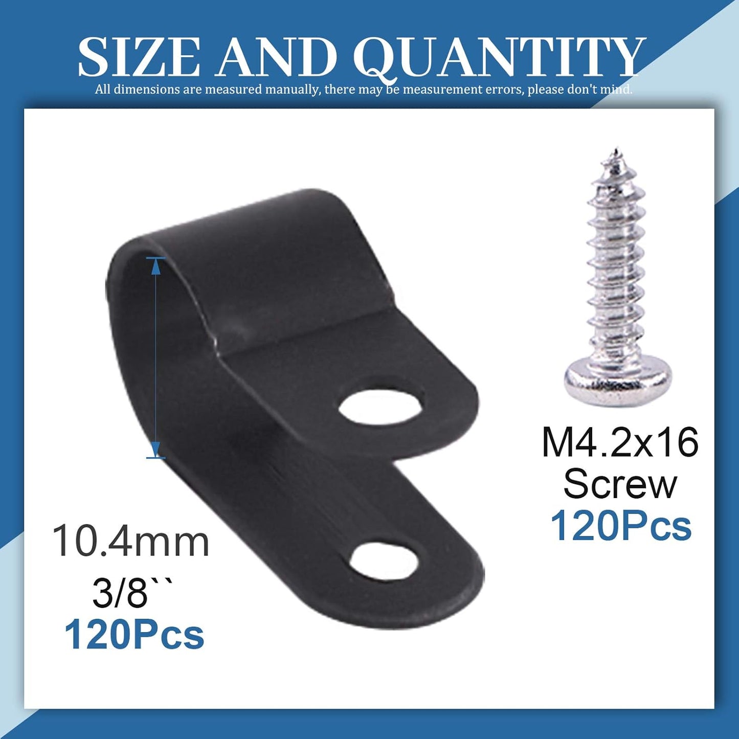 Glarks 120Pcs 3/8 Inch Black Nylon Screw Mounting R-Type Cable Clip Wire Clamp with 120Pcs Screws for Wire, Cable, Conduit and Cable Conduit Kit (Black)
