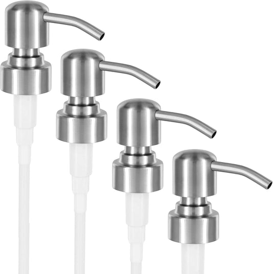 ALTGLAS Four Pack - 4X Stainless Steel Soap Dispenser Pump 'Zagreb' as Replacement for Liquid Hand Soap Bottles (Silver Brushed) - Fits e.g. Jack Bottle