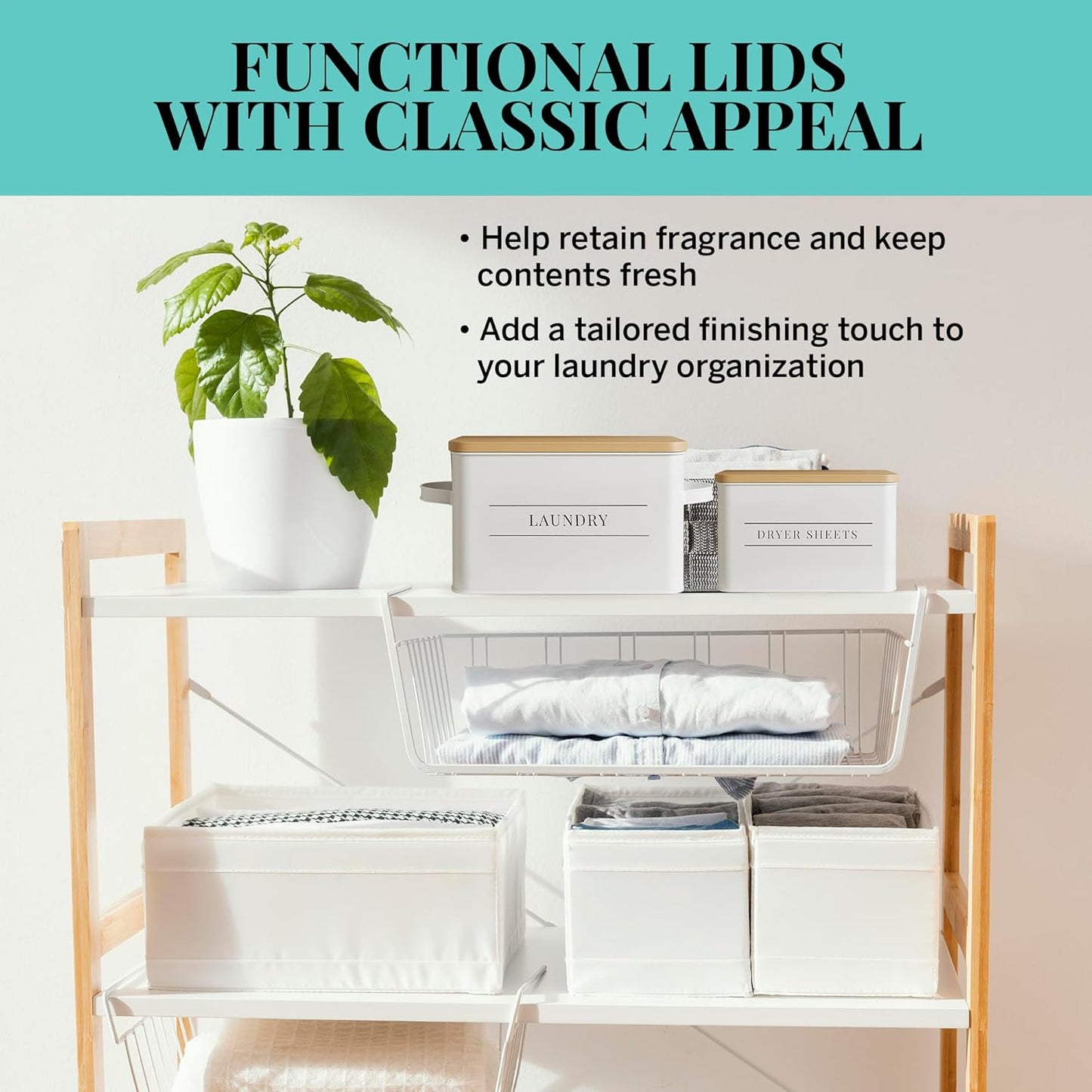 Metal Dryer Sheets Holder with Lid – Set of 2 Storage Bins for Laundry Room Organization & Home Decor – Classic White Metal Laundry Storage Containers with Lids - Sheet Organizers and Storage