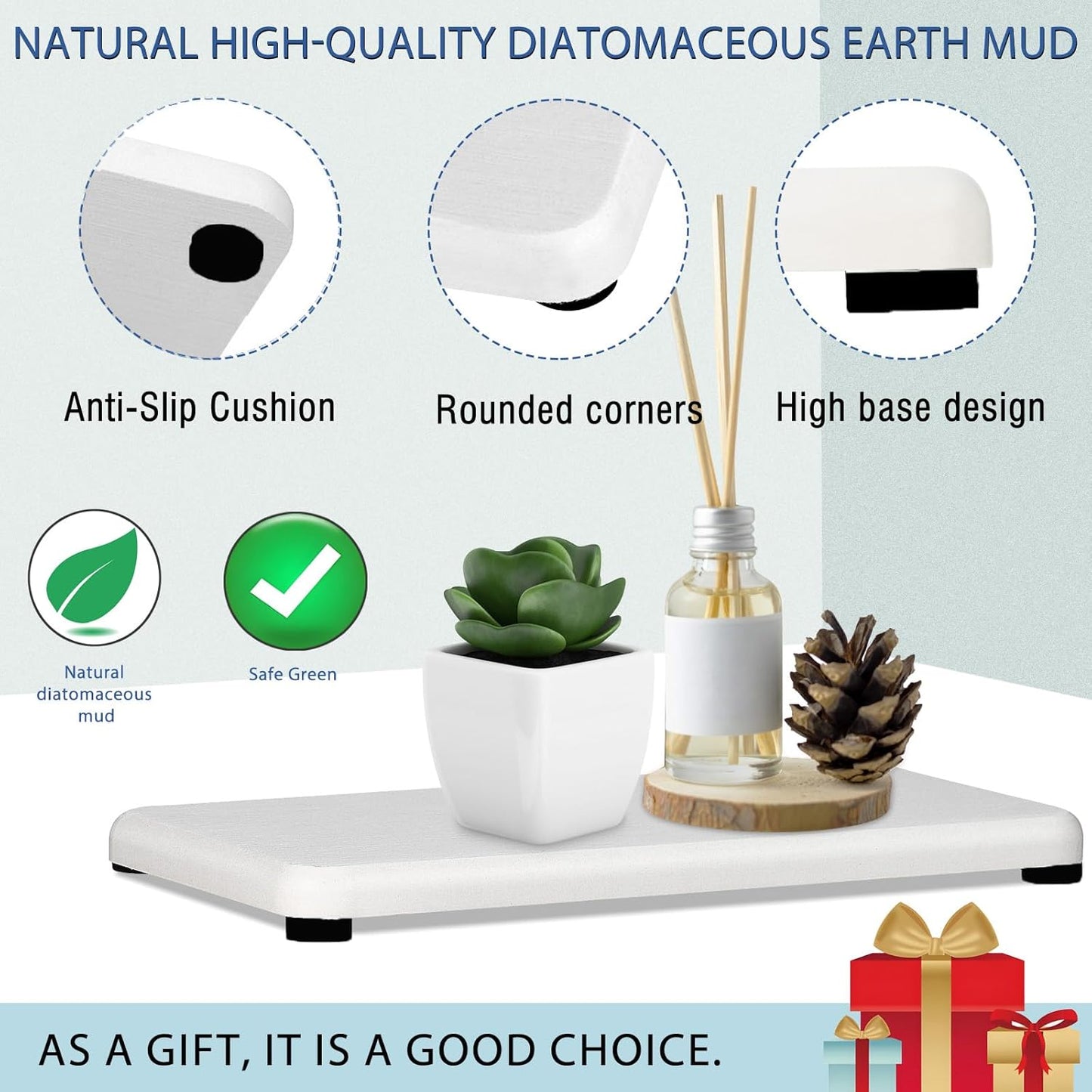 6PCS Fast Drying Diatomite Bathroom Tray, Water Absorbent Diatomite Coasters, Soap Dish Holders Toothbrush Holders for Bathroom Counter, Water Absorbing Stone Sink Organizer for Bathroom and Kitchen