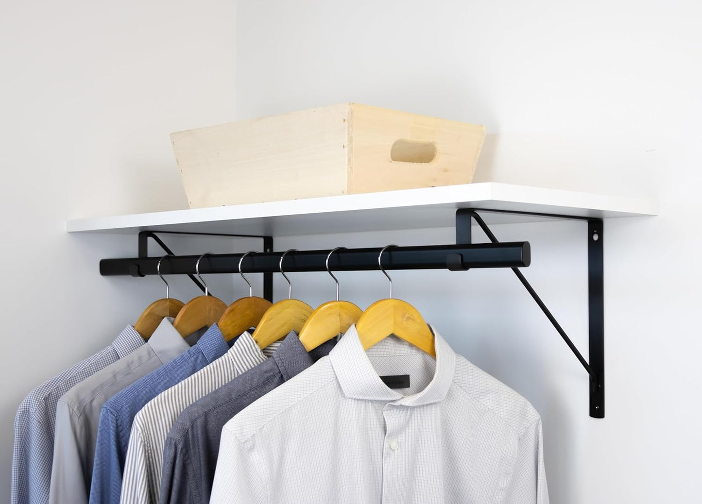 Custom Cut-to-Size Premium Wall-Mounted Shelf with Rod and Bracket Kit. 3/4" Thick Shelves, 14 inches deep. Customize The Length from 16" up to 72".