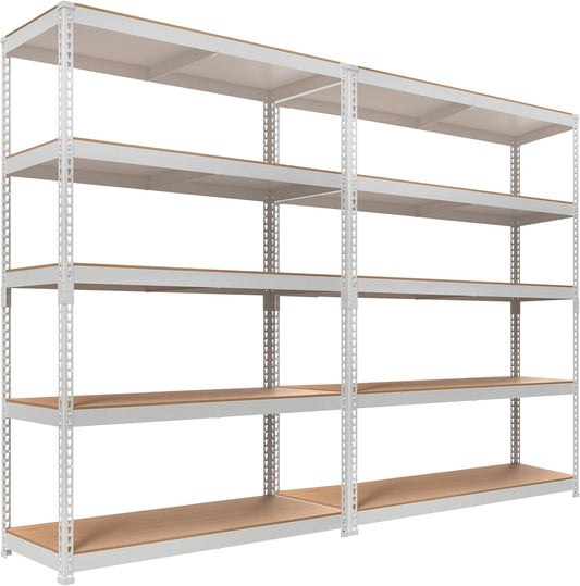 HOMEDANT White 5 Tier Laminated Boltless Heavy Duty Garage Storage Adjustable Wide Size Metal Shelving Unit Utility Rack Shelves Organization Shelf Shed Warehouse 47.7" W x 18.2" D x 71.3" H 2Pack