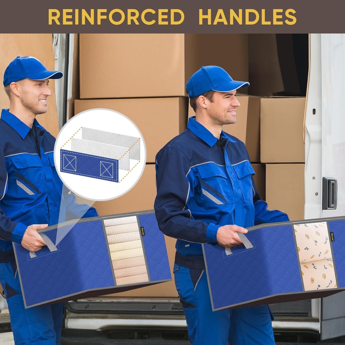 BALEINE 6 Pack Clothes Storage Bags, 24 Gallon Storage Containers with Reinforced Handle, Sturdy Zipper, Closet Organizer for Blanket, Comforter, Pillow, Bedding (Blue, 6 Pack)