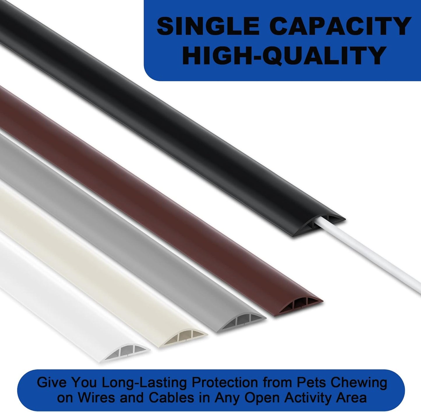 4ft Cord Hider Floor, Heavy Duty Cord Covers for Wires on Floor, Black Floor Cable Management, Hide Cord Cover Floor, Electrical Cable Hider Cord Protector Floor, Cable Cavity: 0.78" W x 0.32" H