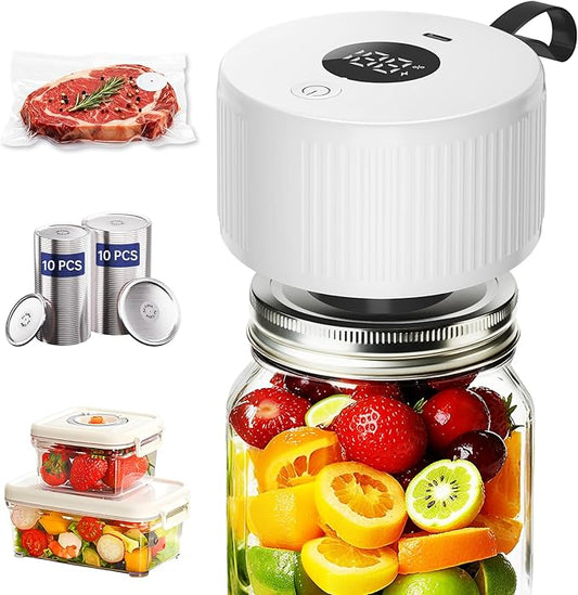 Electric Mason Jar Vacuum Sealer Kit, 3-in-1 Handheld Automatic Vacuum Sealer for Mason Jars, Canning Sealer Machine for Jars, Containers, Vacuum Bags | Present for Mom, White