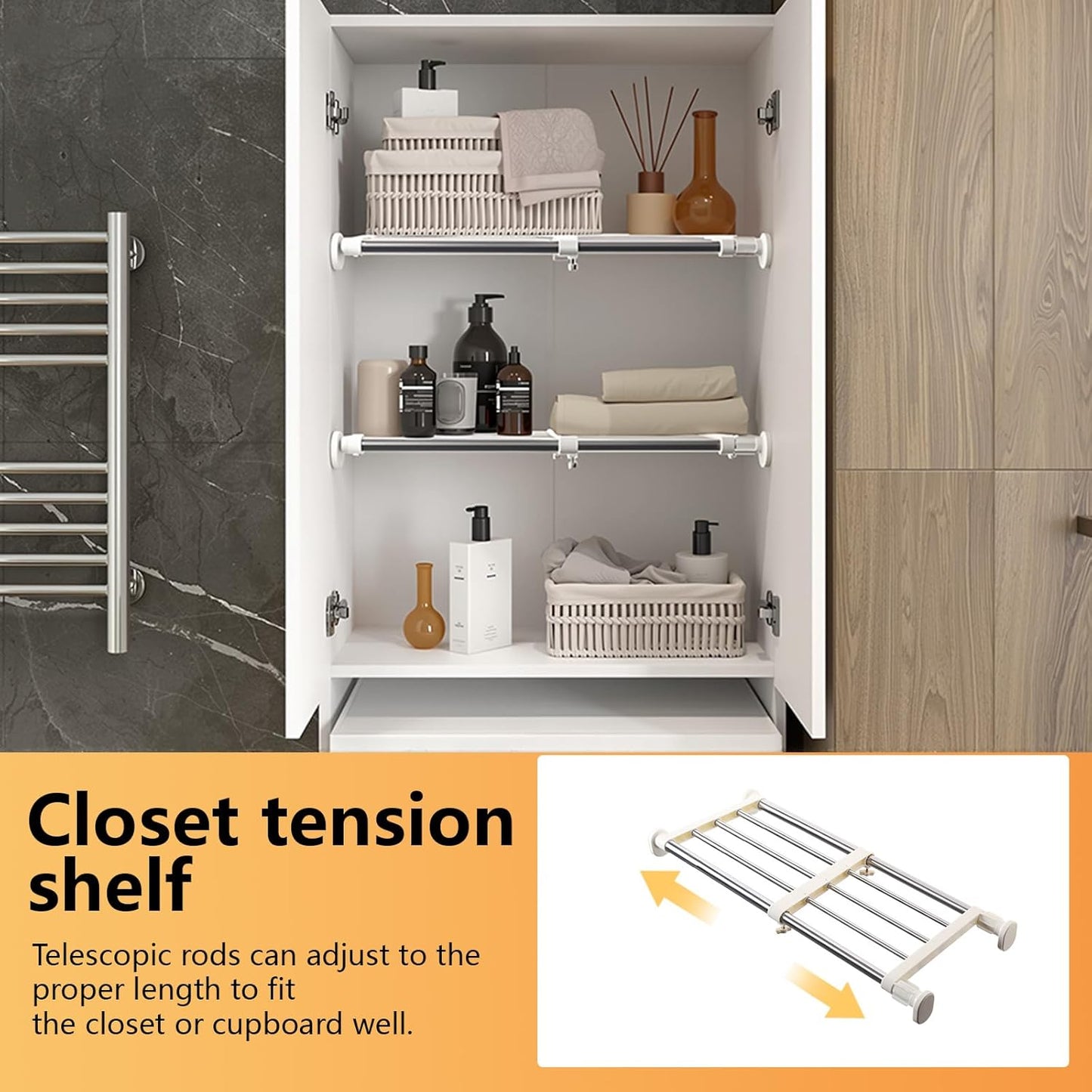 BAOYOUNI Tension Shelf Expandable Clothes Closet Organizer Rack Adjustable DIY Wardrobe Dividers Separator Ivory, 15.75-23.62 Inches