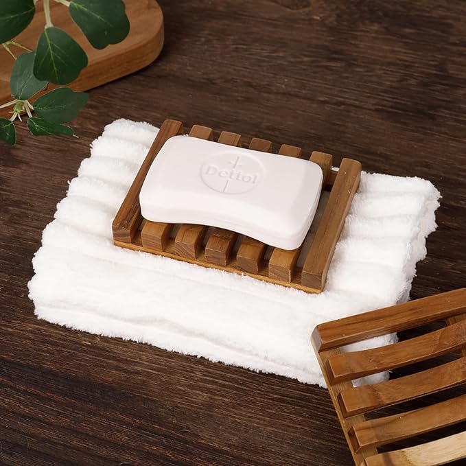 2PCS Slotted Bar Soap Holder Teak Wood by HTB, Kitchen Wooden Sponge Holder, Self Draining Soap Dish for Shower, Sink, Bathroom, Bathtub, RV