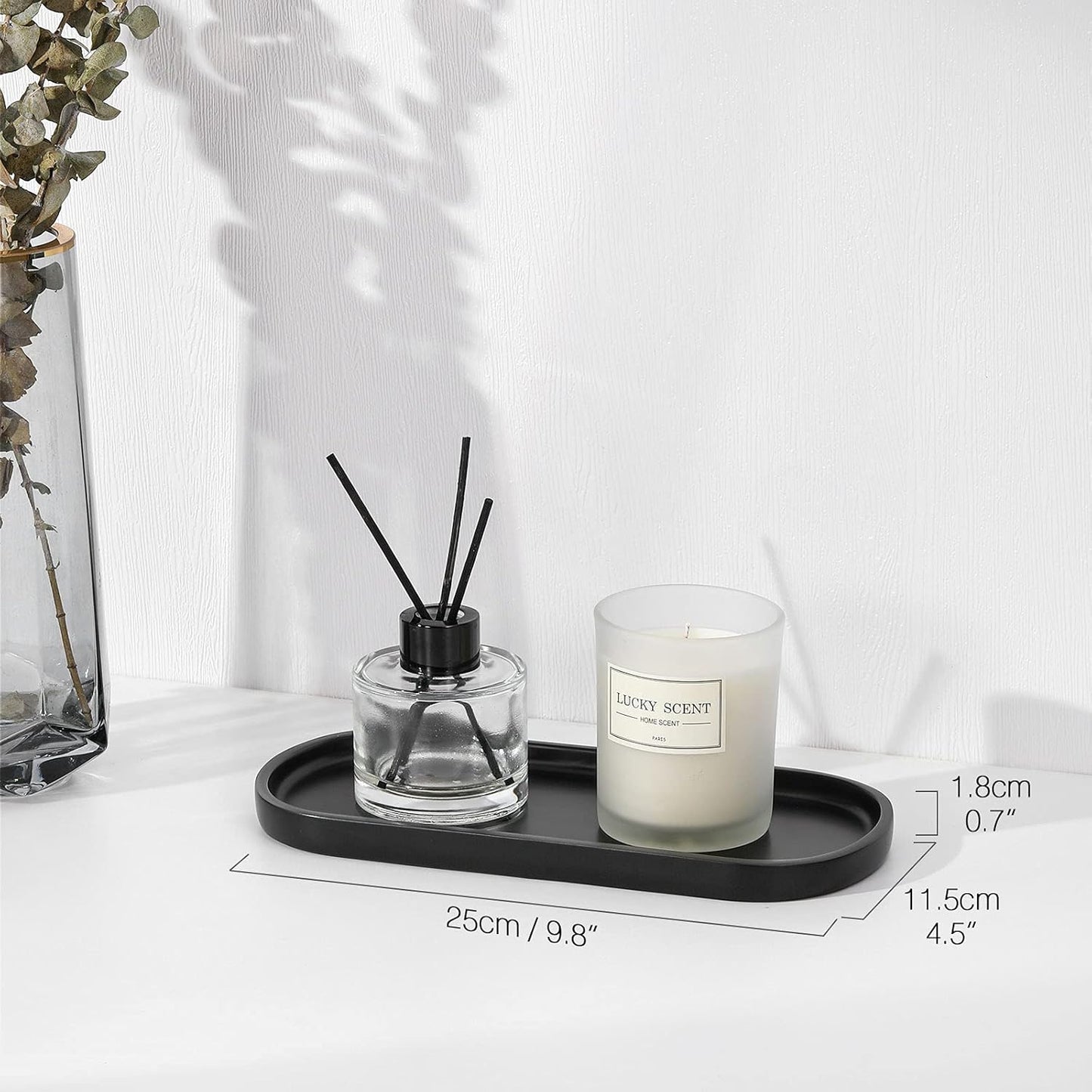 Luxspire Bathroom Vanity Tray, Oval Soap Dispenser Tray, 10" Kitchen Counter Trays, Handmade Resin Bathroom Tray for Counter, Toilet Tank Tray, Trinket Tray for Perfume Jewelry, Small, Matte Black