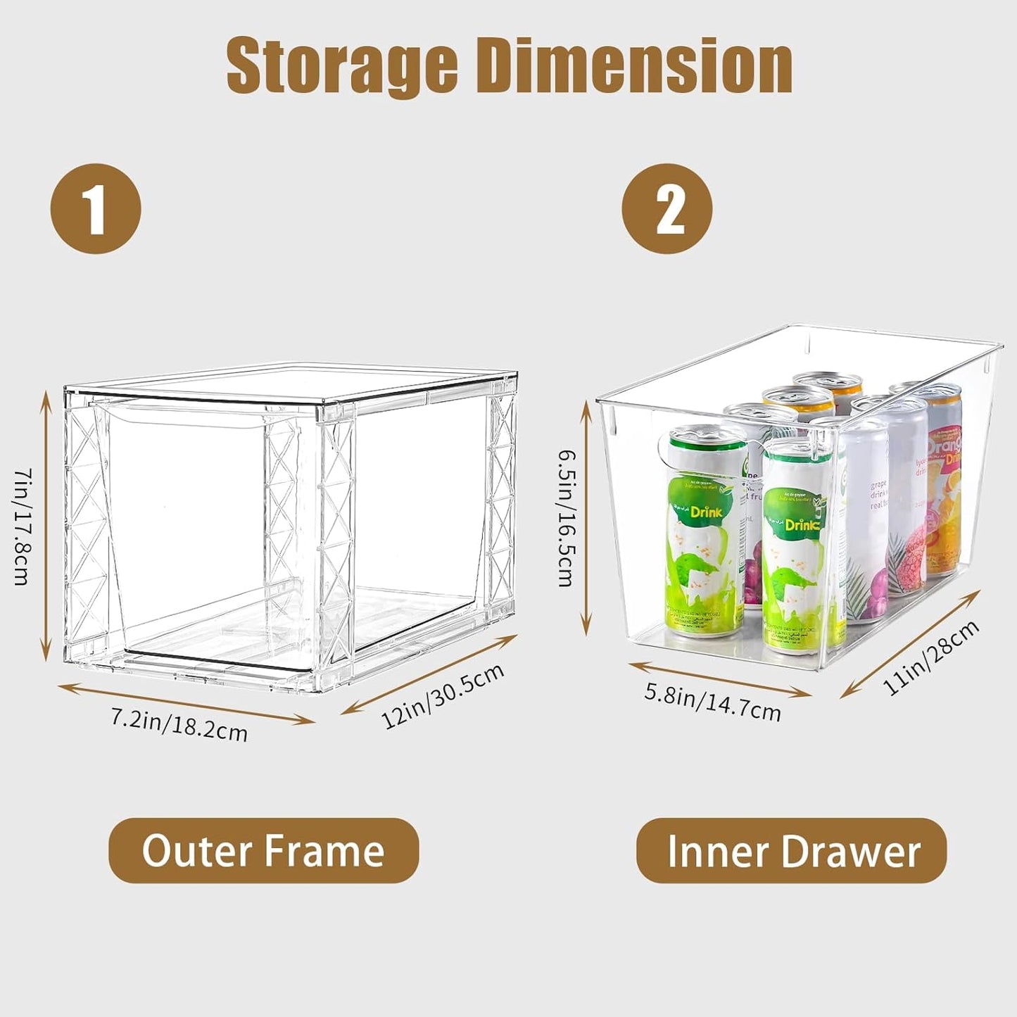 6Pack Stackable Kitchen Storage Organizer, Pantry Organizers and Storage, Clear Foods Organizer Bins with Handles, Easily Assemble for Bathroom, Kitchen, Pantry, Cabinet, Closet