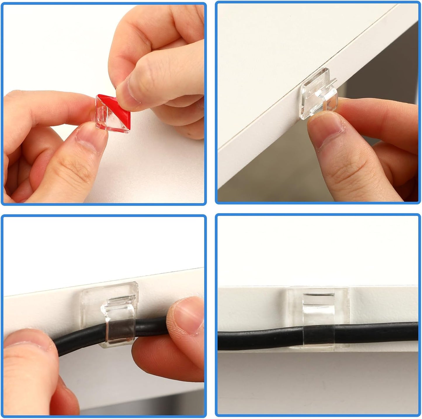 80 PCS Adhesive Cable Clips Christmas Clear Light Strip Mounting Clips Led Light Wire Holder Cable Clamp Organizer for Desk Outdoor Wall Cable