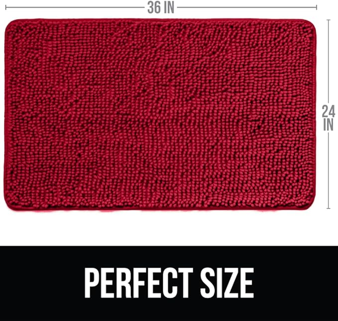 KANGAROO Bathroom Rugs, Chenille Soft Absorbent Bath Rug, Shaggy Shower Mat, Quick Dry Machine Wash Bathmat, Plush Carpet Mats for Tub, Bathtub and Room Home Decor Accessories, 36x24, Red