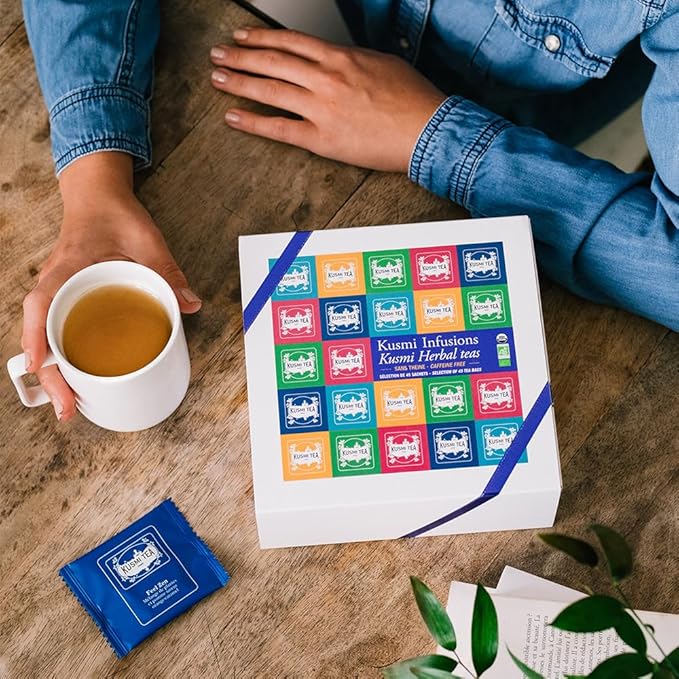 Kusmi Tea - Organic Herbal Tea Gift Set - Sampler Assortment Variety Box - Gift Idea for Men and Women - Caffeine-Free Teas - Hibiscus Tea, Chamomile Tea, Rooibos - 9 Recipes - 45 Tea Bags