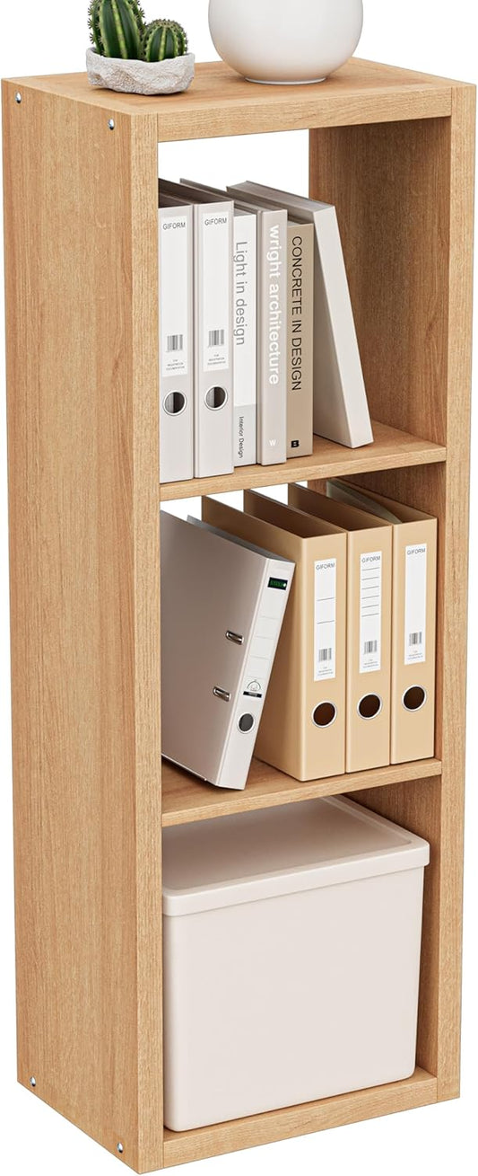 Cube Storage Organizer Bookcase, 3 Tier Decorative 11 inch Open Back Cubical Shelf with Thickened Border, Display Bookshelf for Living Room, Home Office, Sturdy Room (Natural Oak, 3 Cube)