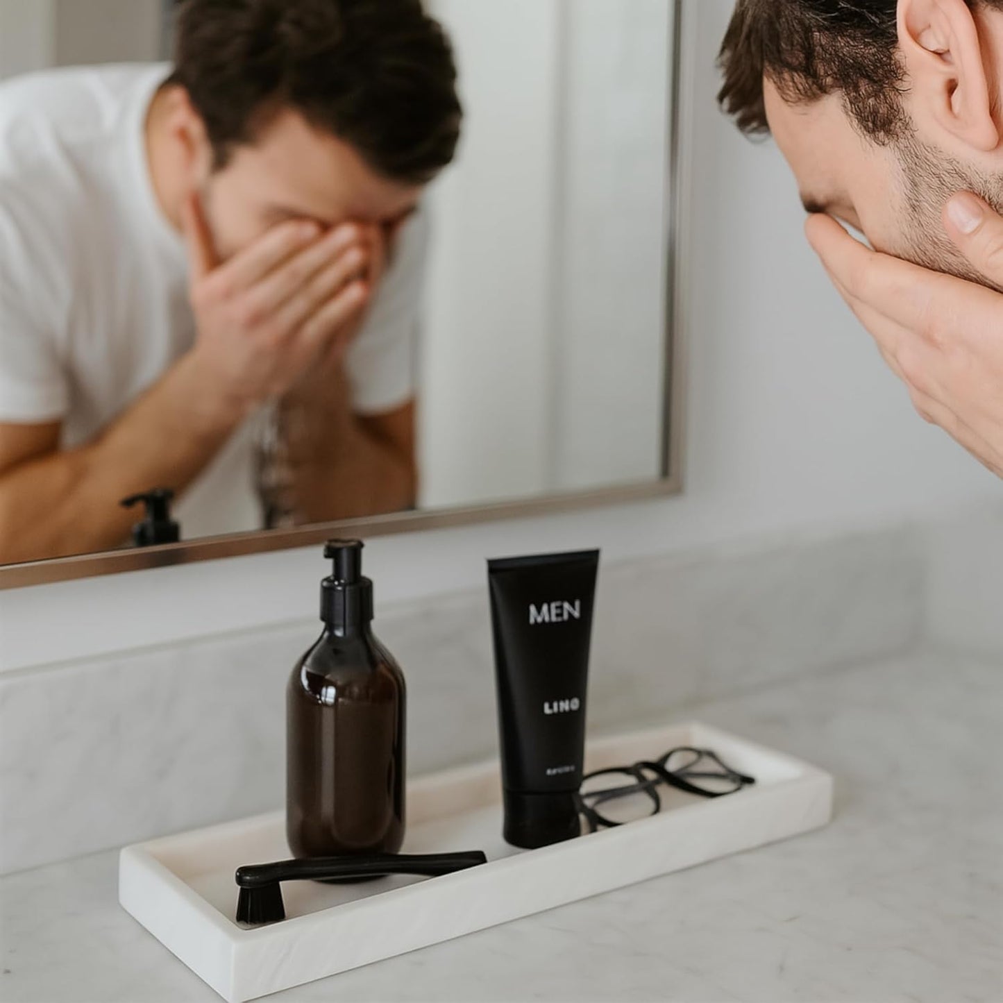 Bey-Berk Marble Bathroom Tray 14.25" x 3.75" x 4" (LxWxH) Polished Marble Tray for Bath, Kitchen and Bedroom, Stone Vanity Tray for Organization and Display, Handcrafted - White