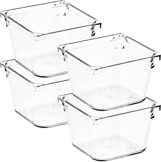 4 Pack Drawer Organizer - 3" X 3" Clear Acrylic Storage Bins with Non-Slip Pads, Versatile Desk Tray for Makeup, Jewelry, Kitchen, Bathroom, and Office Organization