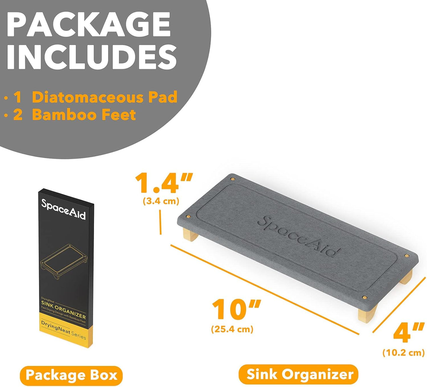 SpaceAid DryingNeat Sink Organizer, Instant Dry Sink Caddy Organizers, Kitchen Sponge Soap Holder Dispenser, Countertop Fast Drying Rack (Bamboo Feet, Dark Gray)