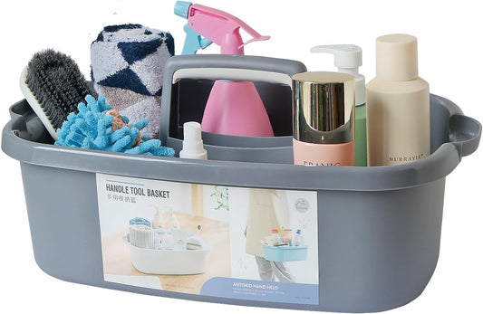 Large Plastic Cleaning Supply Caddy with Handle, Portable Cleaning Tool Storage Tote for Dorm, Bath, Pantry (Dark Grey)